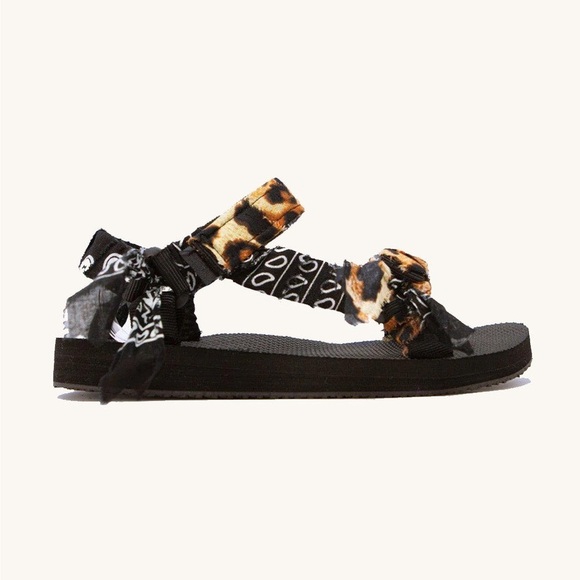 EUC - Arizona Love Sandals -TREKKY LEOPARD PRINT - BLACK BANDANA  - 40 - Picture 1 of 5